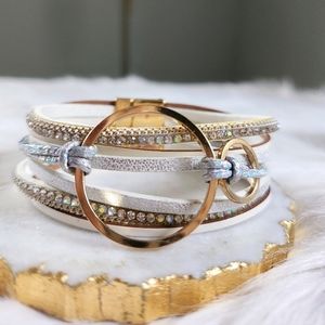 New Ryze Women's White & Gold Vegan Leather Wrap Bracelet